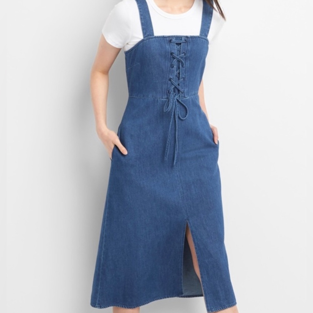 Blue Denim Jean Corset Tie Zip GAP Dress Size 18 NWT